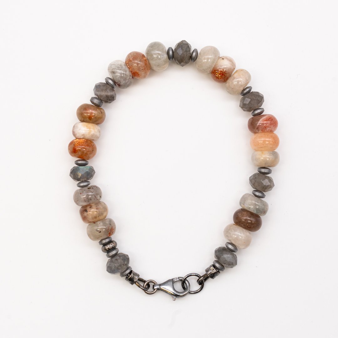 Bracciale in Sunstone, Labradorite, Ematite, Argento