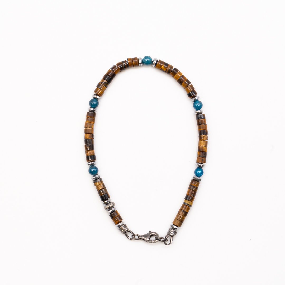 Bracciale in Occhio di Tigre, Apatite e Argento