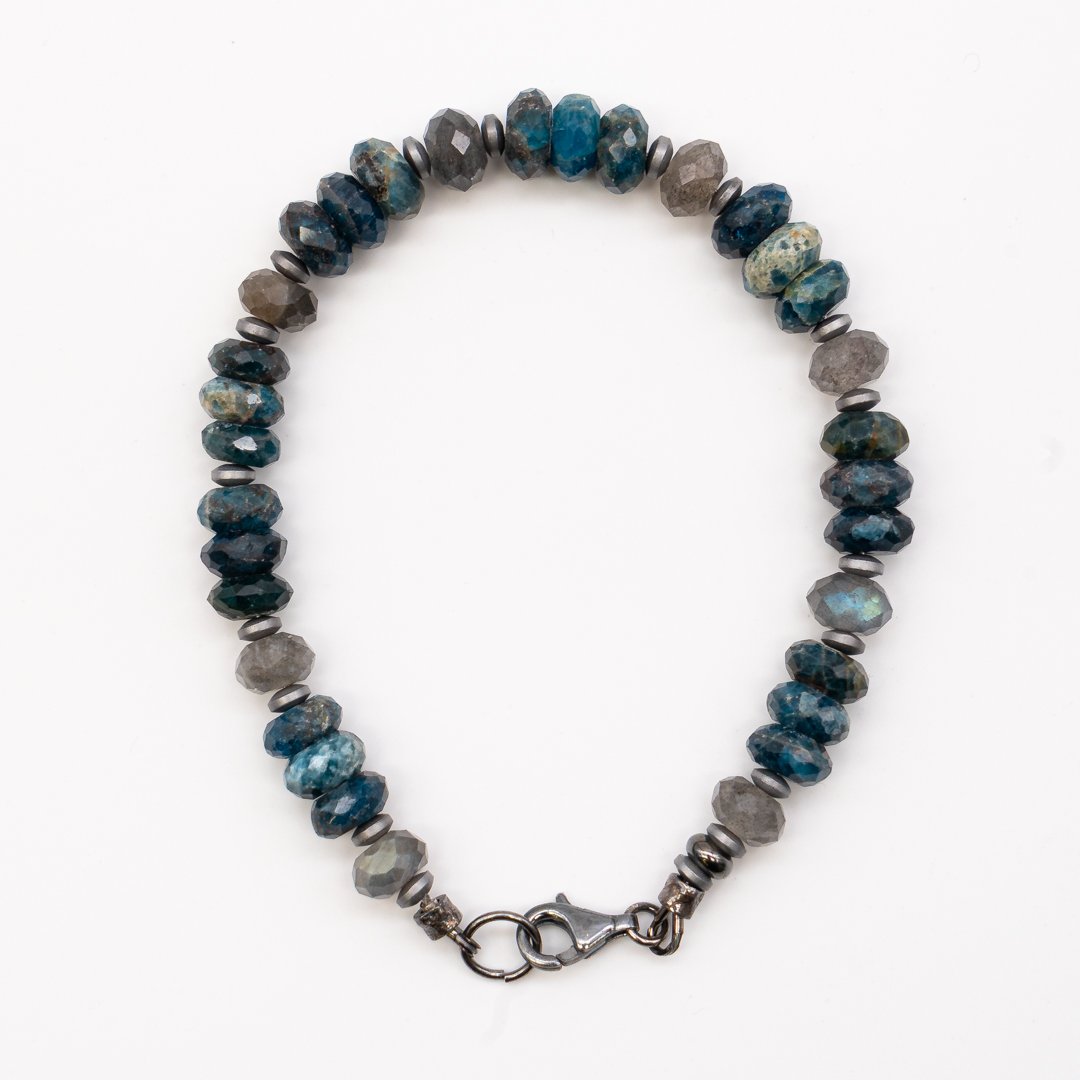 Bracciale in Apatite, Labradorite, Ematite, Argento